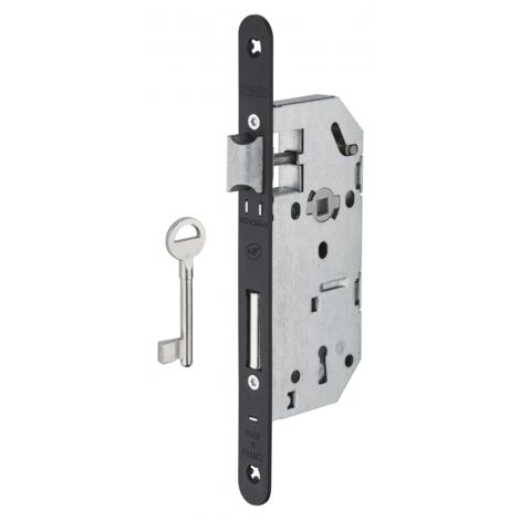 Thirard – Serrure encastrable à clé pour porte de chambre – Axe 45mm – Têtière acier à bouts ronds – 2 clés incluses – Demi-tour réversible