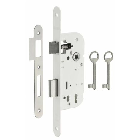 Thirard – Serrure encastrable à clé pour porte de chambre – Entr'axe 70mm – Mécanisme 1 ou 2 tours – Gâche plate en acier – Finition époxy blanc