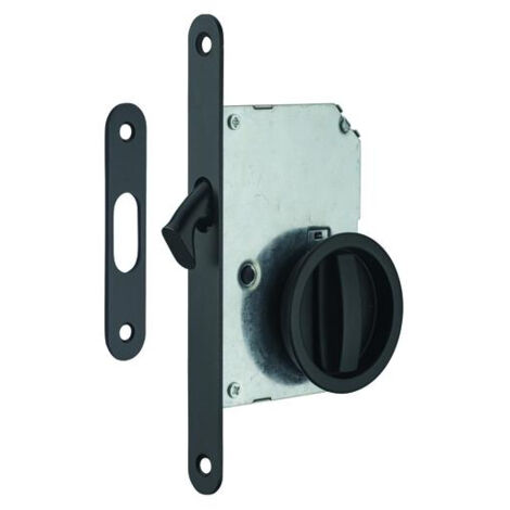 Thirard – Serrure encastrable à crochet à condamnation pour porte coulissante – Axe 50mm – Acier noir – Pêne crochet – Têtière à bouts ronds