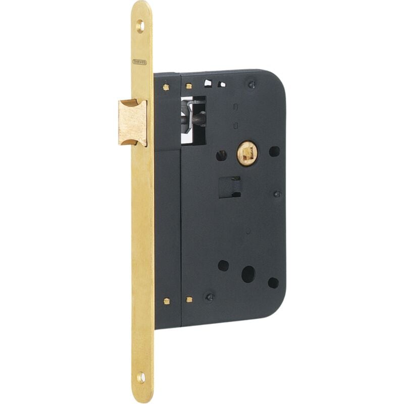 Serrure encastrable pour porte intérieure, axe 70mm, bouts ronds, laiton brossé