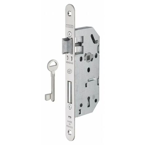 Thirard – Serrure encastrable Monomax NF à clé pour porte de chambre – Axe 40mm – Pêne en acier galvanisé – Têtière inox – 1 clé fournie