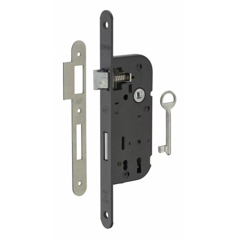Thirard – Serrure encastrable NF à clé pour porte de chambre – Axe 40mm – Mécanisme réversible – Gâche plate en acier – Finition époxy noir granité