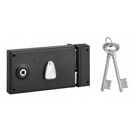 THIRARD - Serrure horizontale en applique 4 gorges à fouillot pour entrée, droite, axe 58mm, carré 7mm, 140x82mm, noir, 2 clés - THIRARD