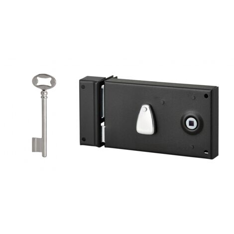 THIRARD - Serrure horizontale en applique à clé à fouillot pour porte de chambre, gauche, axe 58mm, 140x82mm, noir, 1 clé - THIRARD
