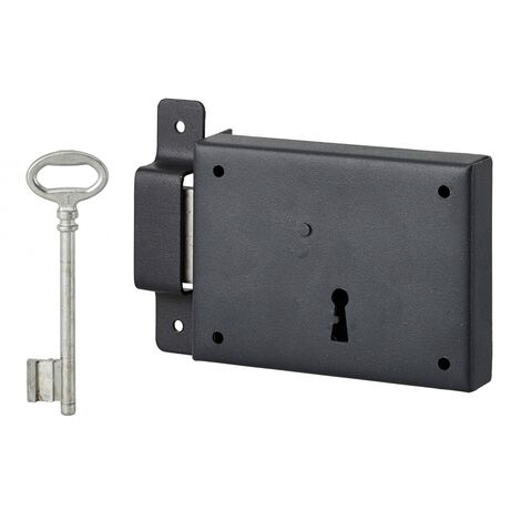 THIRARD - Serrure horizontale en applique à clé pour porte de cave, pêne seul, gauche, axe 60mm, 110x80mm, noir, 1 clé