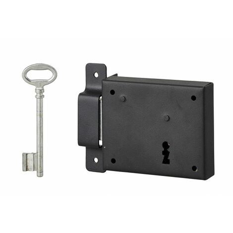 THIRARD - Serrure horizontale en applique à clé pour porte de cave, pêne seul, droite, axe 60mm, 95x76mm, noir, 1 clé