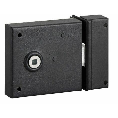 THIRARD - Serrure horizontale en applique à fouillot pour porte int., pêne 1/2tour seul, axe 60mm, carré 6mm, 85x76mm, noir