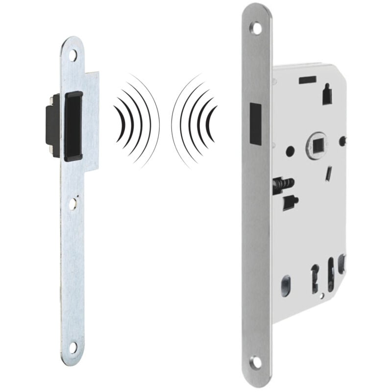 Serrure magnétique encastrable pour porte intérieure, axe 50mm, bouts ronds, fer satiné