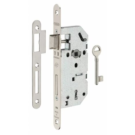 Thirard – Serrure monopoint encastrée 70mm – Acier nickelé – Mécanisme à 2 tours – Gâche plate en acier zingué – Pour portes intérieures