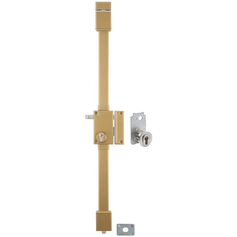 Serrure en applique Targa A2P à tirage pour entrée, droite, 3pts, Transit2 30x65mm, axe 45mm, or, 4 clés