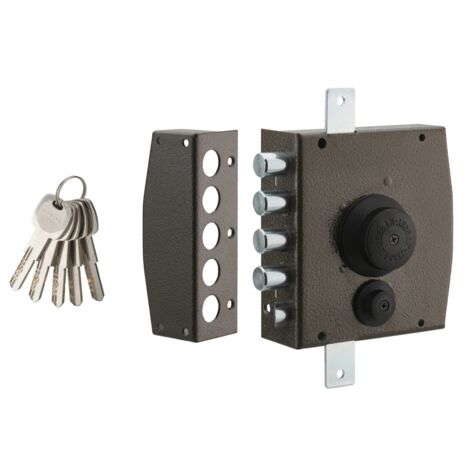 Thirard – Serrure multipoint en applique 3 points – Verrouillage à 2 tours – Acier – 5 clés – Pênes diamètre 18 mm – Gâche équerre fournie