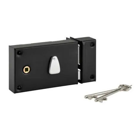 Thirard – Serrure multipoint en applique pêne dormant 1/2 tour – Dimensions 140x82 mm – 2 clés – Mécanisme 2 tours 6 gorges – Finition époxy noir granité