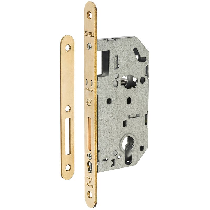 Thirard - Boitier de serrure encastrable Unimax nf à cylindre pour entrée, pêne dorm. seul, axe 50mm, bouts ronds, laitonné