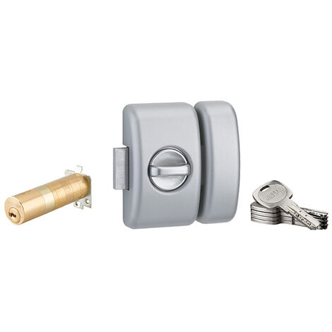 THIRARD - Verrou à bouton Universel ajustable pour entrée, Transit 2, dim. cylindre de 35 à 80mm, acier, 5 clés, epoxy argent  - THIRARD