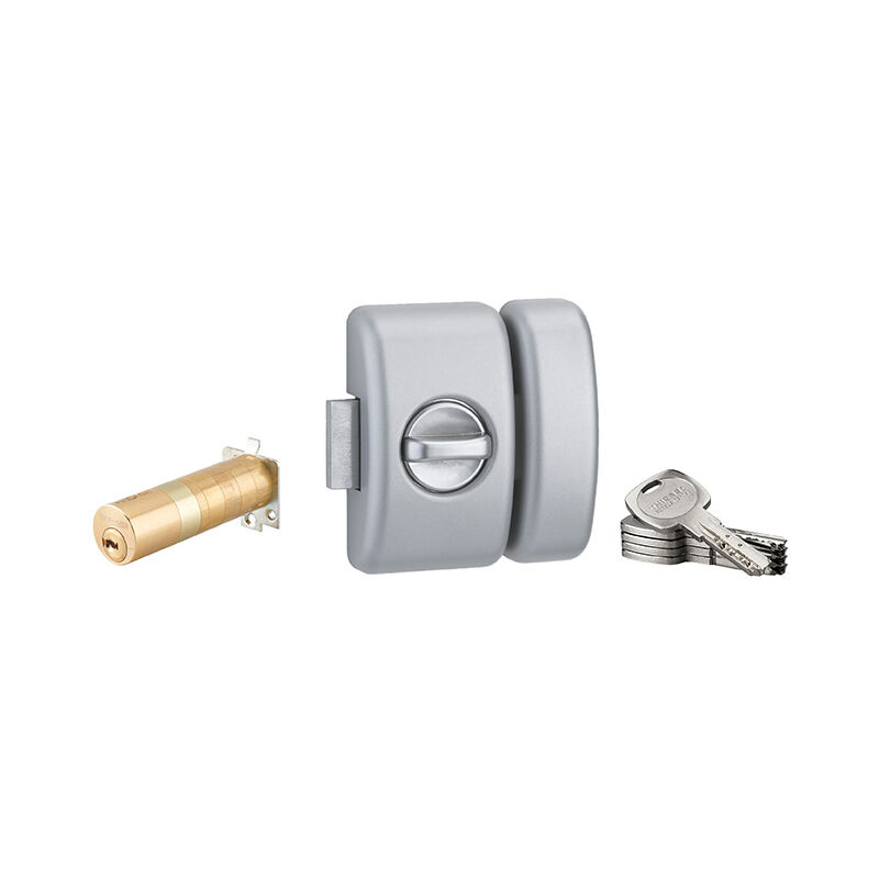Verrou à bouton Universel ajustable pour entrée, Transit 2, dim. cylindre de 35 à 80mm, acier, 5 clés, epoxy argent