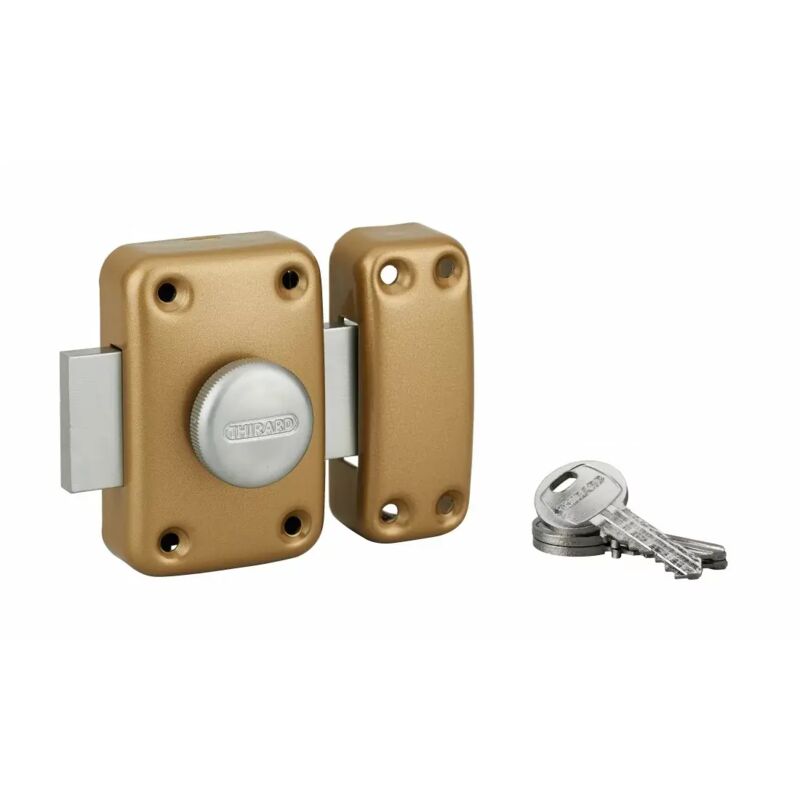 Verrou à bouton capital pour porte d'entrée, 60mm, époxy or, 3 clés Thirard