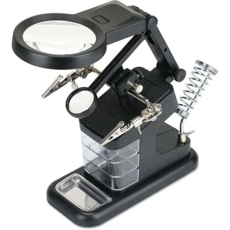 Third Hand, 3X/4.5X/25X Multifunctional Third Hand, with 10 LED Magnifying Glass on Stand, Soldering Iron Stand for Soldering Hobbies
