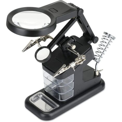 Third Hand, 3X/4.5X/25X Multifunctional Third Hand, with 10 LED Stand Magnifier with Soldering Iron Stand Magnifier for Soldering Hobbies
