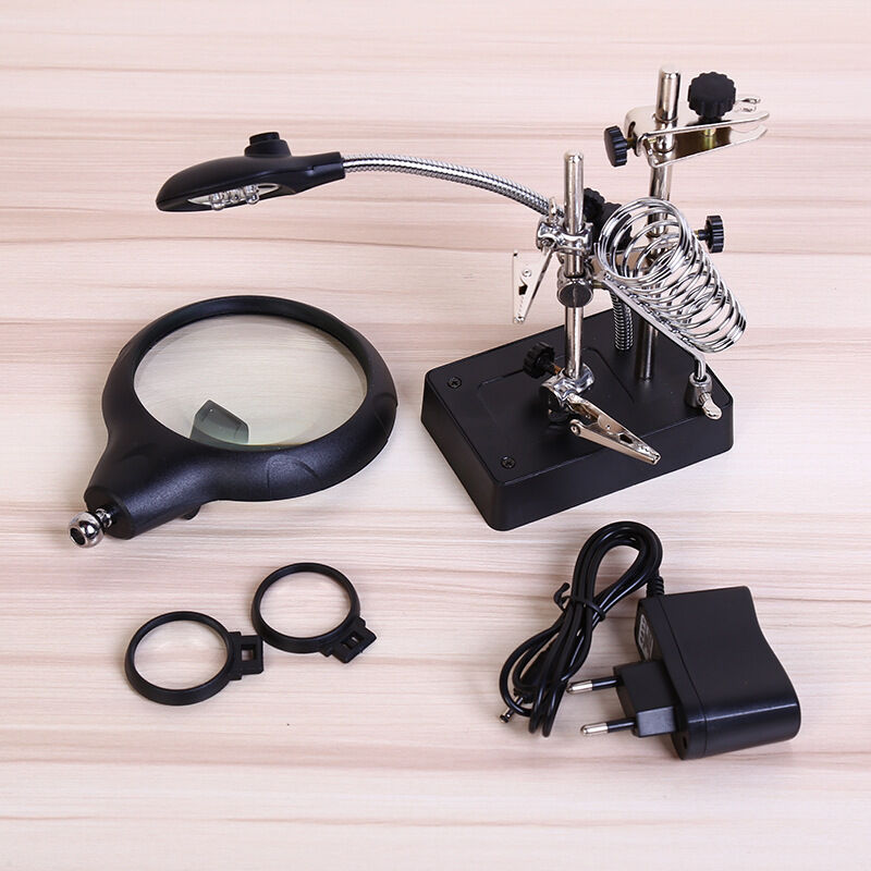 Tinor - Third hand Welding Magnifier with 2.5x, 5x and 8x Magnifications Magnifying Lamp with Alligator Clips, Soldering Iron Holder and 5 LEDs