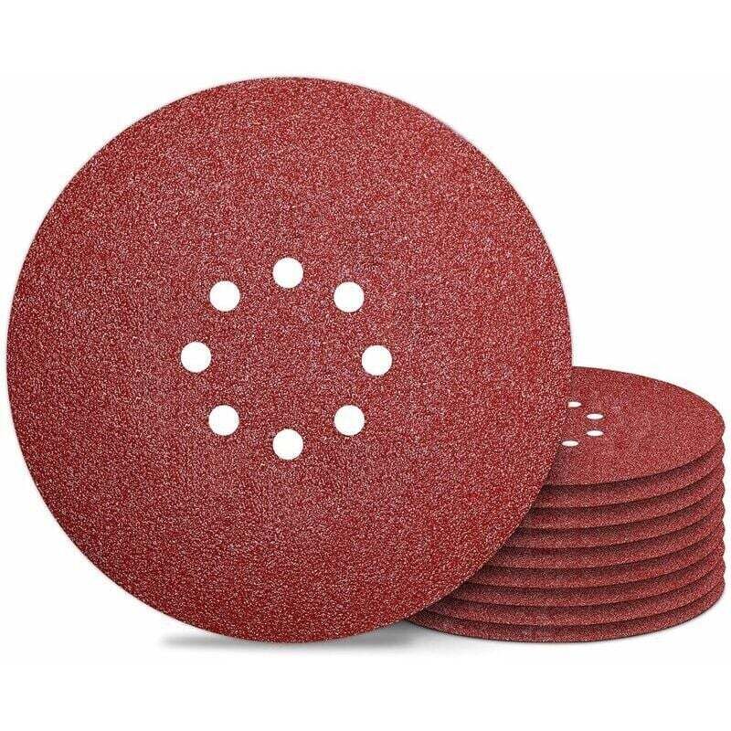 THISNDE 225mm Sanding Disc, 8-Hole Sandpaper, 40 Grit, for Wall Sanders, Pack of 10