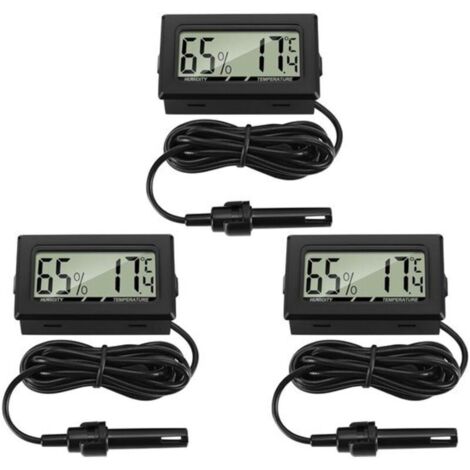 Thlevel - Confezione da 3 mini termometri e igrometri digitali LCD con sensore esterno per frigorifero, congelatore e acquario