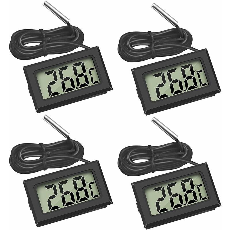 Thlevel Mini Digital LCD Thermomètre Température avec Sonde de Température Capteur Testeur pour Réfrigérateur Congélateurs Aquarium (4X Noir)