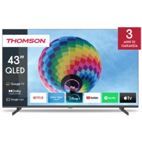 THOMSON 43 Zoll (109cm) QLED Google Smart TV, Wi-Fi,Dolby Audio, HDR10, Bluetooth 5.1, Triple-Tuner (Kabel/Satellit/Antenne), HDMI, Ci+, A+ Panel - 43QG4S14