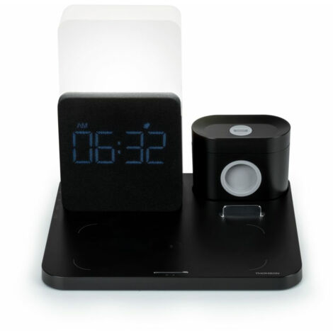 THOMSON CL800i - Réveil lumineux et station de charge 4-en-1 - Lampe de chevet avec différentes intensités et couleurs - Noir