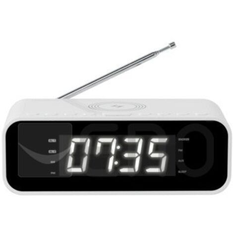 Thomson CR221I - Radio despertador (Cargador inalámbrico de inducción, AUX-IN 3.5 mm, radio FM, USB, doble alarma) color blanco