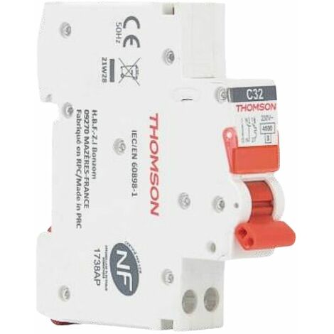 Thomson – Disjoncteur unipolaire 32A courbe C – Connexions automatiques – Compatible coffrets Easy Connect – Installation rapide et sécurisée