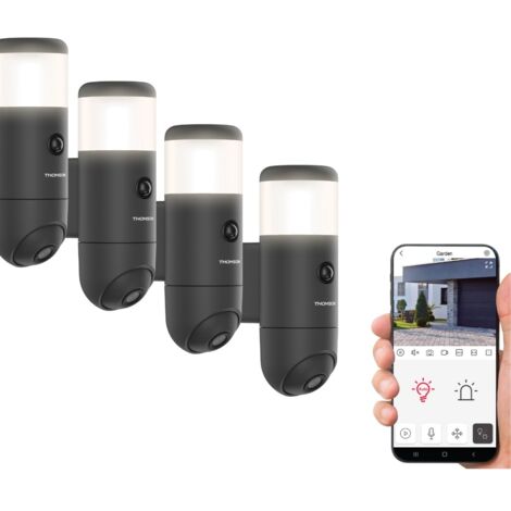 Thomson – Lot de 4 caméras de surveillance extérieure motorisées – Auto-tracking – 3 modes d'éclairage – Notifications push – Application At Home Security