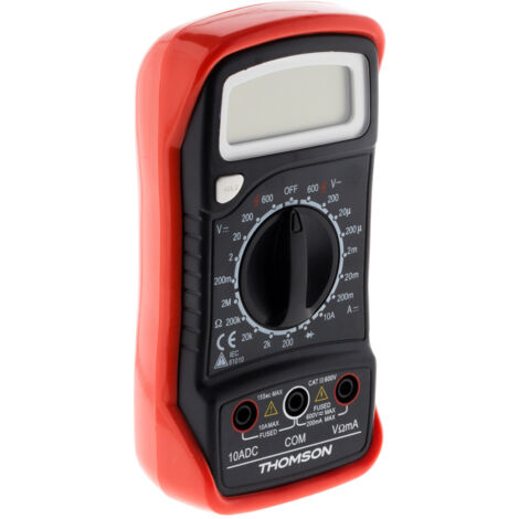 Thomson – Multimètre digital antichoc 5 fonctions CAT III 600V – Courant 10A – Résistance 200MΩ – Écran LCD avec indicateur de batterie faible