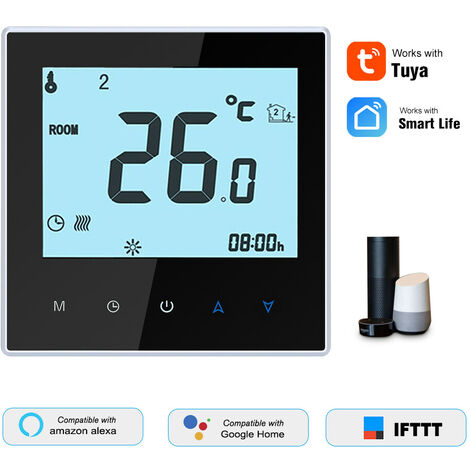 THP1000-GCLW Termostato per caldaia acqua/gas Smart WiFi Regolatore di temperatura digitale Controllo APP Tuya/SmartLife Display LCD retroilluminato Controllo vocale programmabile Compatibile con Amaz