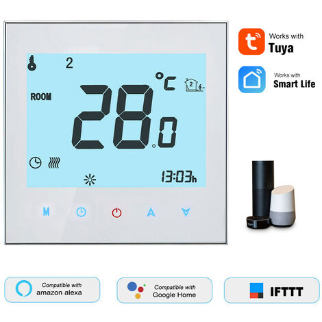 THP1000-GCLW Termostato per caldaia acqua/gas Smart WiFi Regolatore di temperatura digitale Controllo APP Tuya/SmartLife Display LCD retroilluminato Controllo vocale programmabile Compatibile con Amaz