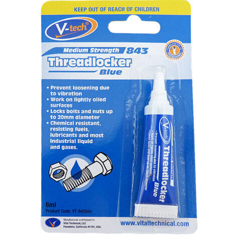 Thread Lock Blue Medium Strenght V-Tech Threadlocker 6ml Fast Fix Glue Nut/Bolts