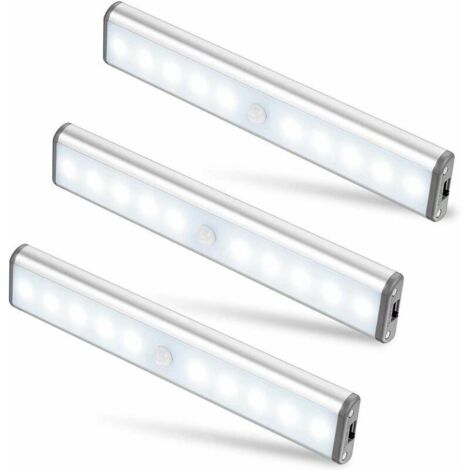 Three 10-LED cabinet lights, wireless, USB rechargeable, 2 lighting modes, portable. Closet lights, magnetic, motion sensor, emergency lights, children's night lights, SEMAk