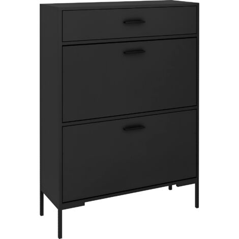 Three Drawer Slim Shoe Storage Cabinet, 12 Shoe Pairs - Black
