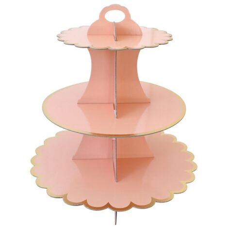 Three-layer pink gilded paper cake rack birthday party props wedding disposable dessert display rack party decoration (3pcs)