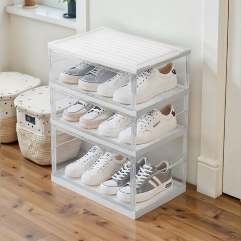 Three-layer Transparent Foldable Home Shoe Rack 57cm (W) x 38cm (D) x 71cm (H)