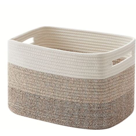 Three-piece beige blanket basket set (382523cm): 1 rectangular basket in braided cotton rope for baby storage with handle