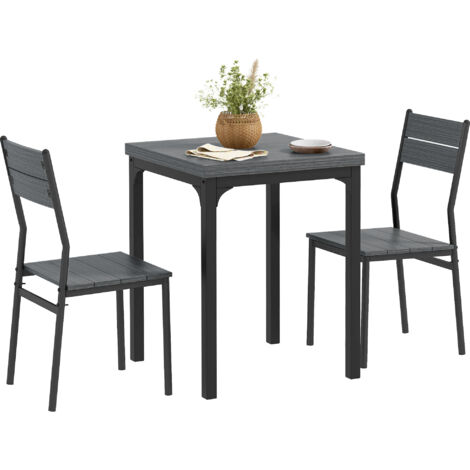 Three-Piece Minimal and Compact Dining Set, Grey Wood Grain