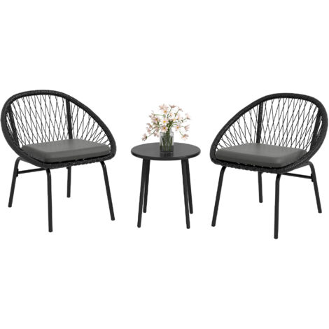 Three-Piece Rattan Bistro Set - Black
