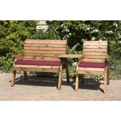 Three Seat Companion Set Straight with Burgundy Cushions - Fully Assembled