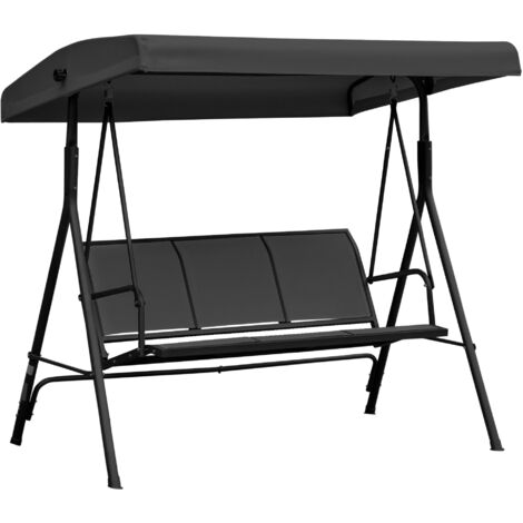 Three-Seater Garden Swing Chair, with Canopy - Black