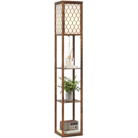 Three-Shelf Standing Lamp - Rustic Brown/White