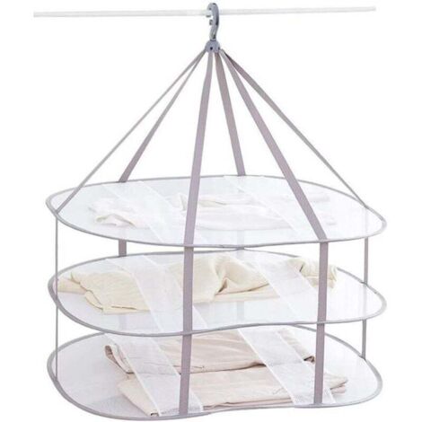 Three-tier foldable mesh sweater drying rack, 77 cm long x 61 cm wide x 78 cm high