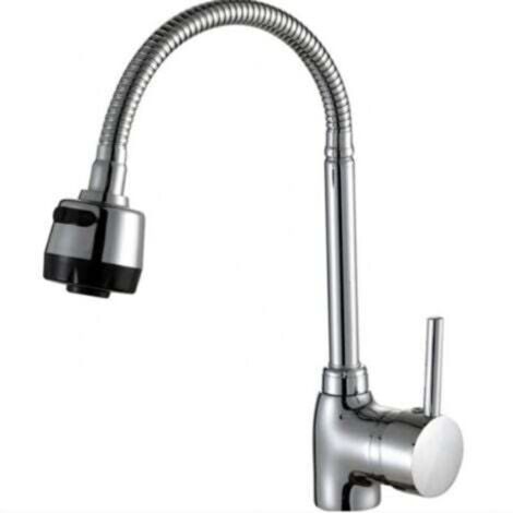 Three-way kitchen tap with universal spout in ABS with 60cm hot and cold water hose