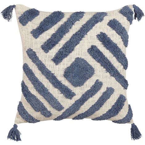 Throw Cushion JACARANDA Cotton 45 x 45 cm Blue Geometric Pattern