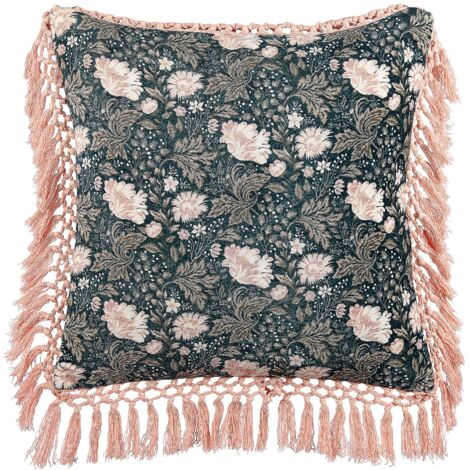 Throw Cushion PARROTIA Velvet 45 x 45 cm Teal Floral Pattern