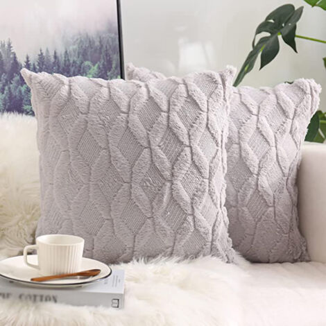 Throw Pillow Cover Double Sided Plush Rhombus Cushion Case Simple Modern Design Decorative Throw Pillowcase with Core Light Grey 45x45cm/17.7x17.7in (Include Pillow Core)